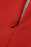 Vestidos de tamanho grande com estampa casual moda vermelha básica O decote
