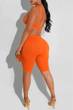Оранжевый Повседневная спортивная одежда Однотонный Базовый с v-образным вырезом Без рукавов Из двух частей