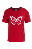 Navy Blue Fashion Street Butterfly Print Patchwork O Neck T-Shirts