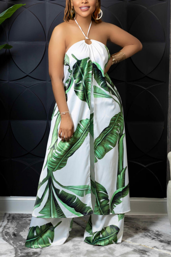 Green Fashion Sexy Bohemian Floral Printing Off the Shoulder Sleeveless Two Pieces