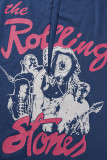 Brun Sexig Street Print Tofs Patchwork T-shirts med slits V-ringning