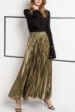 Gold Casual Elegant Solid Patchwork Fold Loose High Waist Type A Solid Color Bottoms