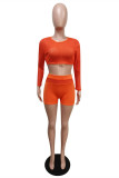 Orange Fashion Casual Solid Patchwork See-through O Neck Long Sleeve Two Pieces