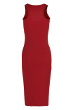 Красное сексуальное повседневное однотонное базовое платье-жилет с U-образным вырезом