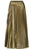 Ouro Casual Elegante Sólido Patchwork Dobra Solto Cintura Alta Tipo A Calças de Cor Sólida