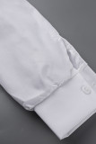 ホワイトファッションカジュアルソリッド包帯ターンダウンカラートップス