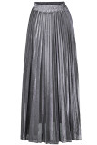 Silver Casual Elegant Solid Patchwork Fold Loose High Waist Type A Solid Color Bottoms