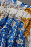 Conjunto de tres piezas de traje de baño de cárdigan con estampado sexy de moda azul
