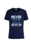 T-shirt con scollo a lettera O con stampa a cambio graduale casual alla moda blu navy