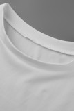 ホワイト ファッション カジュアル チェック柄 プリント パッチワーク O ネック 半袖 XNUMX ピース