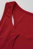 Robe rouge sexy décontractée solide basique à col en U