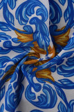 Синий Модный сексуальный кардиган с принтом Купальники из трех частей