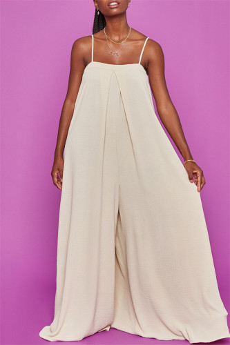 Apricot Sexy Casual Solid Patchwork Backless Spaghetti Strap Regular Jumpsuits