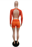 Orange Fashion Casual Solid Patchwork See-through O Neck Long Sleeve Two Pieces