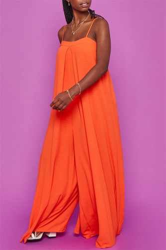Orange Sexy Casual Solid Patchwork Backless Spaghetti Strap Regular Jumpsuits