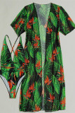 Зеленые модные сексуальные купальники с открытой спиной и принтом (с прокладками)