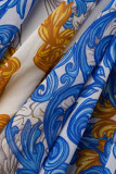 Conjunto de tres piezas de traje de baño de cárdigan con estampado sexy de moda azul