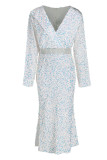 Vestido de noite branco elegante com lantejoulas sólidas patchwork decote em V vestidos tamanho grande