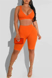 Orange Lässige Sportbekleidung Einfarbig Basic V-Ausschnitt Ärmellos Zweiteiler
