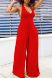 Black Sexy Casual Solid Bandage Backless Halter Regular Jumpsuits