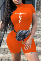 Oranje mode casual print basic skinny rompertjes met col