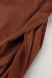Robe fronde asymétrique à col en V et dos nu bordeaux à la mode sexy
