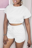 ホワイトファッションカジュアルソリッド包帯バックレスOネック半袖ツーピース