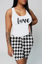 White Casual Print Patchwork Letter U Neck Sleeveless Two Pieces