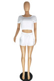 White Fashion Casual Solid Bandage Backless O Neck Short Sleeve Two Pieces