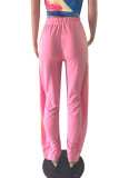 Pantaloni tinta unita a vita alta con balza patchwork tinta unita rosa Fashion Street