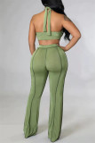 Fruit Green Sexy Casual Solid Bandage Backless Halter Sleeveless Two Pieces