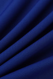 Королевский синий модный повседневный однотонный пэчворк с круглым вырезом с коротким рукавом из двух предметов