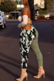 Pantaloni patchwork a matita a vita alta con stampa mimetica con stampa sexy alla moda verde