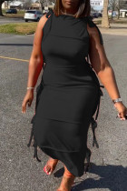 Svarta sexiga solida ihåliga lapptäcken Frenulum O-hals raka klänningar