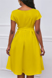 Grönt mode Casual Solid med bälte V-ringad kortärmad klänning