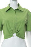 Groene casual effen patchwork-tops met kraag en kraag