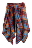 Rot Mode Street Plaid Print Bandage Patchwork asymmetrisch hohe Taille Typ A Full Print Bottoms