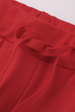 Rosso moda casual lettera perforazione a caldo patchwork colletto obliquo manica corta due pezzi
