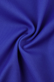 Robes de jupe crayon bleues à imprimé vintage à volants et à encolure dégagée