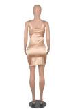 グリーン セクシー ソリッド パッチワーク フォールド 非対称スパゲッティ ストラップ ワン ステップ スカート ドレス