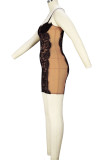 ブラック セクシー ソリッド パッチワーク シースルー スパゲッティ ストラップ スリング ドレス ドレス