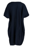 Black Fashion Casual Print Basic V Neck Short Sleeve Dress Plus Size Dresses