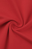 Moda vermelha casual carta perfuração quente retalhos gola oblíqua manga curta duas peças