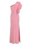 Pink Sweet Solid Volant One-Shoulder-Trompete-Meerjungfrau-Kleider