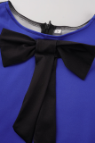 Blå vintage tryck volang O-hals pennkjol klänningar