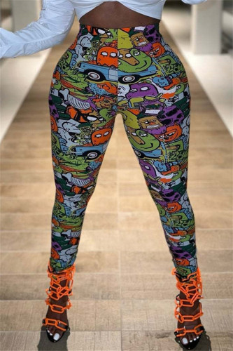 Green Fashion Casual Print Basic Skinny High Waist Pencil Trousers