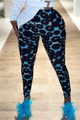Blue Black Fashion Casual Print Basic Skinny High Waist Pencil Trousers