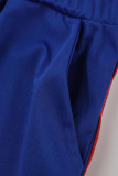 Королевский синий модный повседневный однотонный пэчворк с круглым вырезом с коротким рукавом из двух предметов