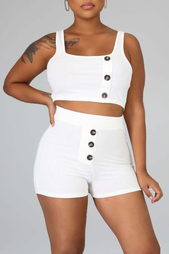 White Sexy Solid Split Joint Square Collar Sleeveless Two Pieces