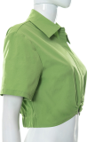 Tops casuales con cuello vuelto de retazos sólidos verdes